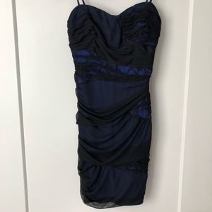 Strapless Blue Formal Dress with Lace Details